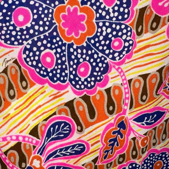 Trina Turk Silk Blend Colorful Abstract Floral 3/4 Sleeve Blouse Size Large - Picture 5 of 11